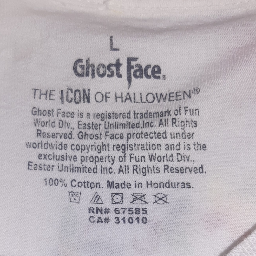 'GHOST FACE'๐ฑ"Look,look" White Graphic Horror Tee in EUC 100% Cotton Sz L - Picture 5 of 10
